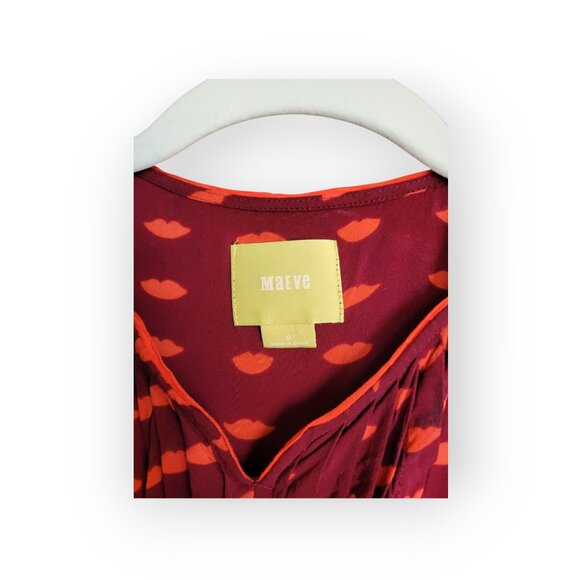 Anthropologie Maeve Red Lip Print Tank Top Womens Size 0 Sleeveless Rayon - Picture 5 of 10